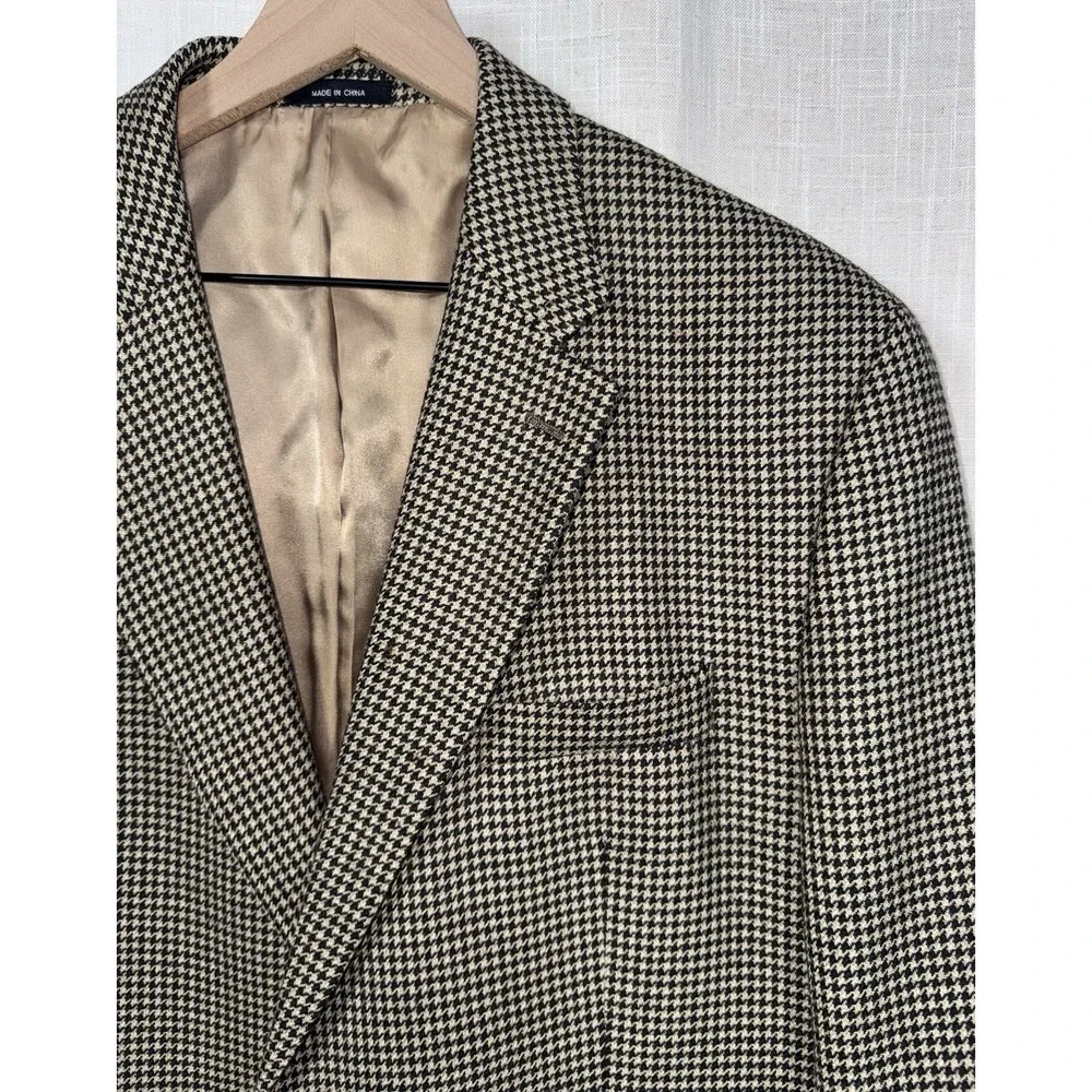 Vtg Ralph Lauren Blazer Men's 44R Brown Houndstooth Wool Coat Suit Jacket